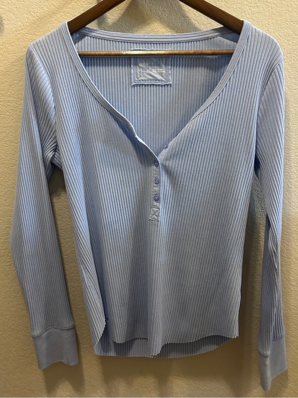 Aerie Light Blue Ribbed Henley Long Sleeve Top